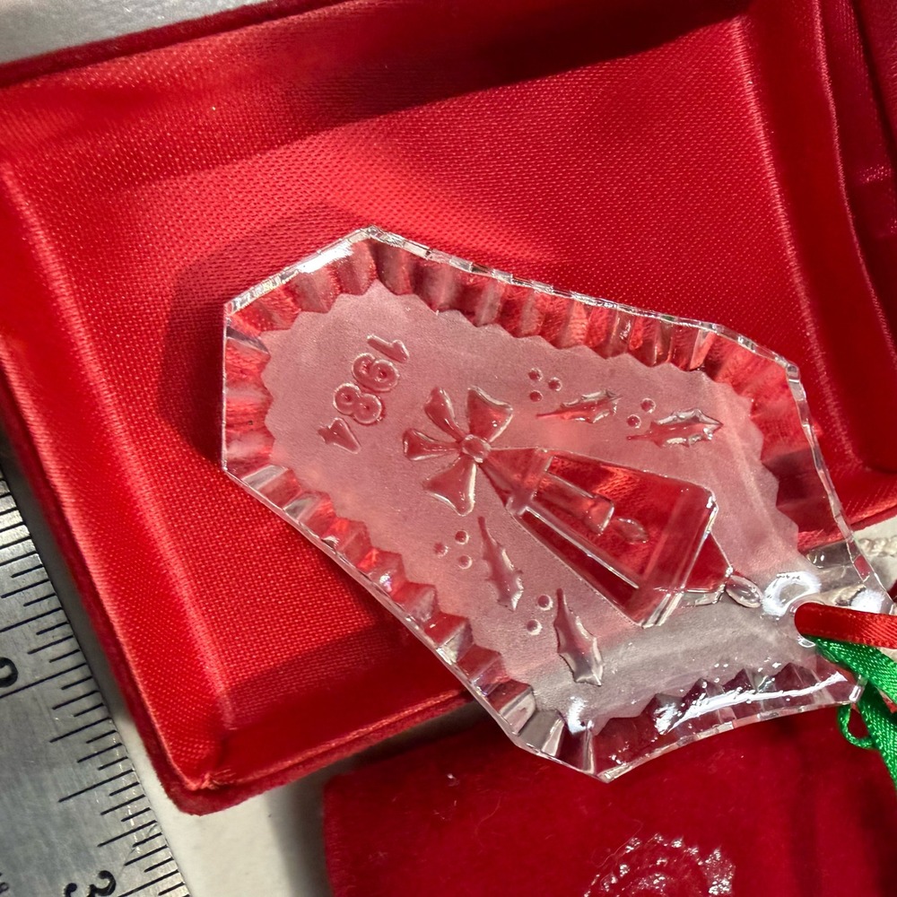 Waterford Crystal 1984 Christmas Bell Ornament Vintage Frosted Glass with Box